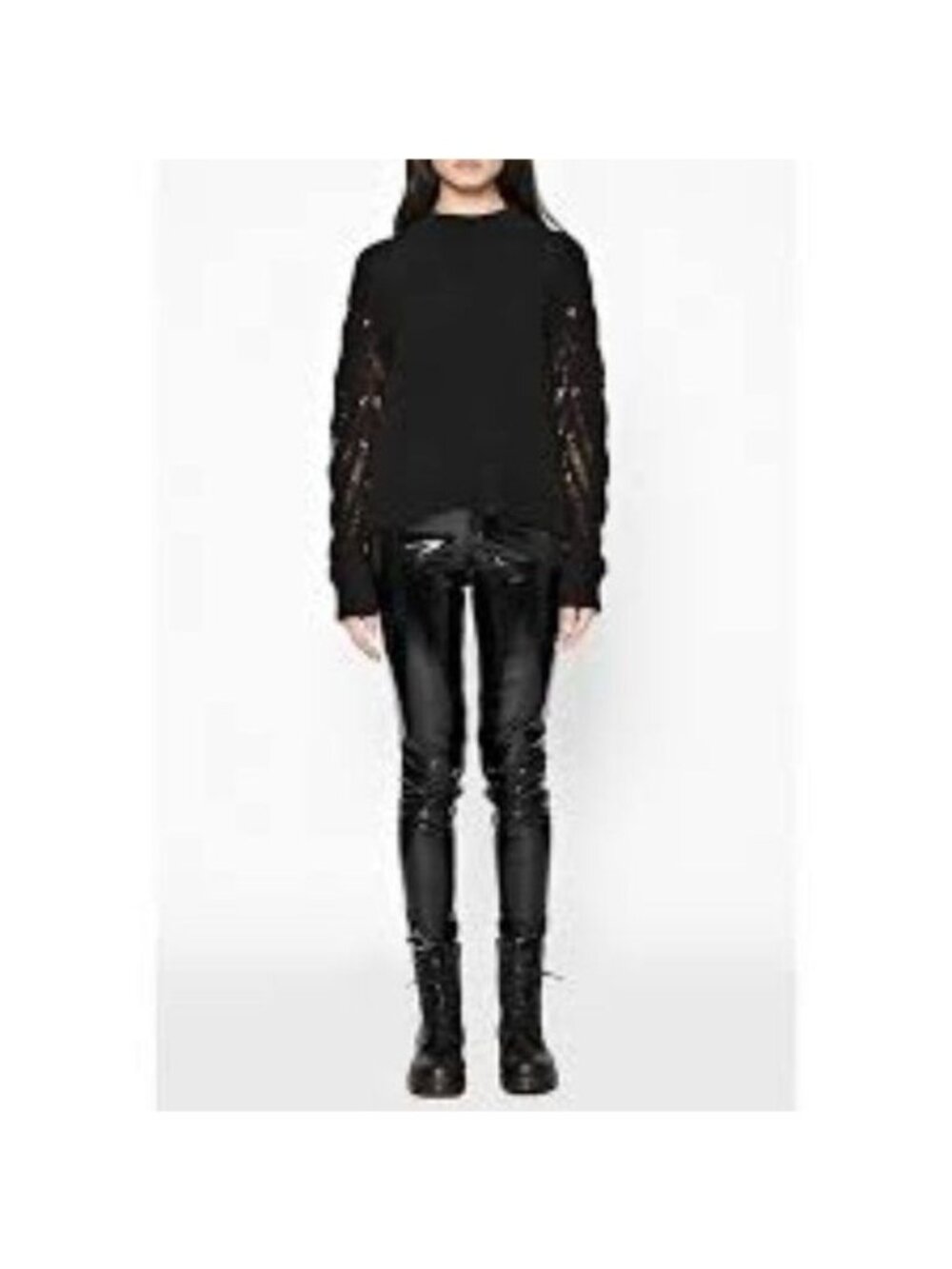 French Connection Laddered Sleeve Jumper Zipper Tattered Open Weaver Sweater